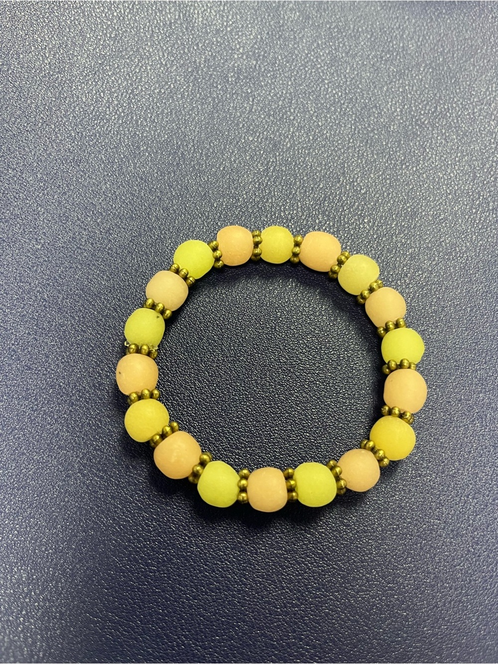 African recycled glass Yellow & Peach Beaded Stretch Bracelet